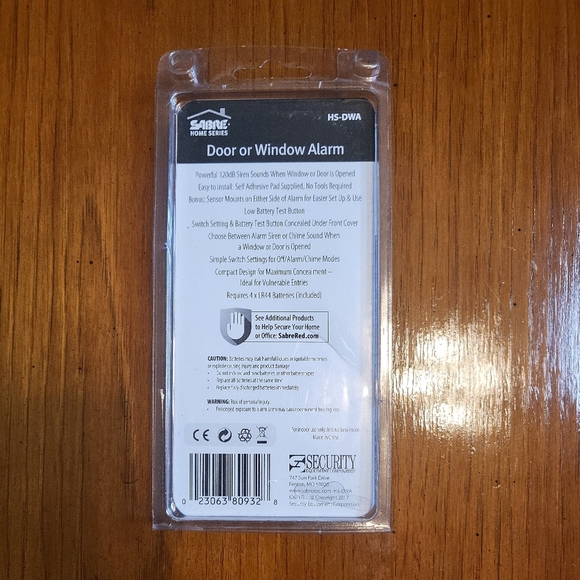 Sabre Home Series Security Wireless Door or Window Alarm 120 dB Siren New in Box - Picture 4 of 7